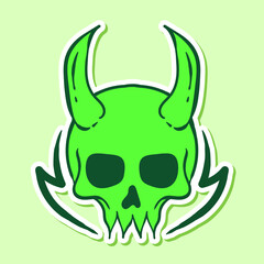 hand drawn green skull horn doodle illustration for stickers etc