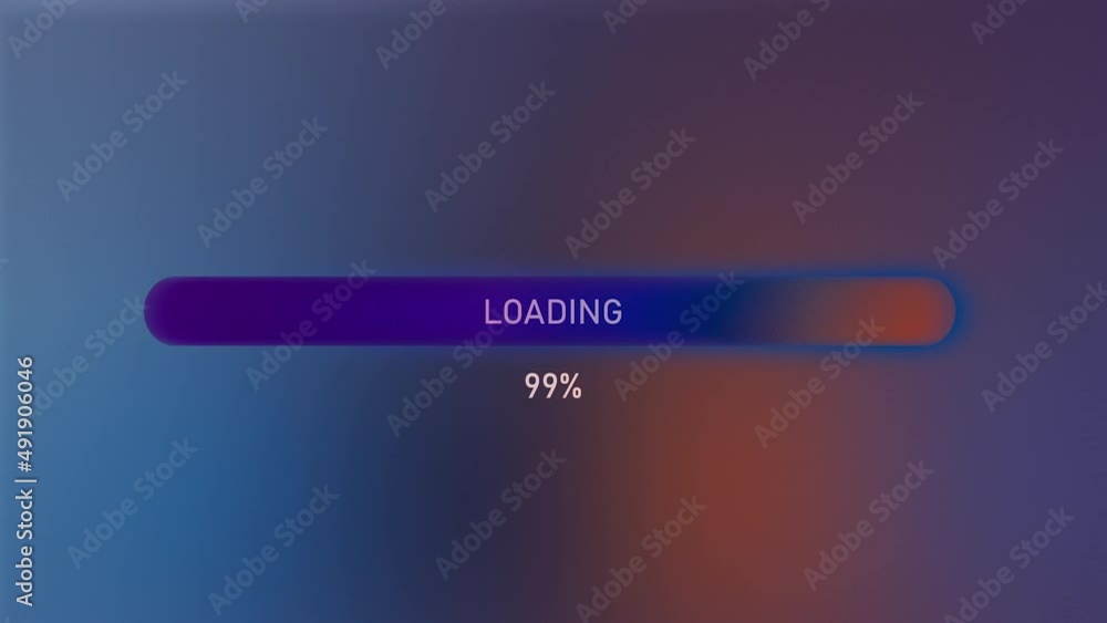 Poster loading scale. motion. purple background with orange hues and a running margin of a percentage.