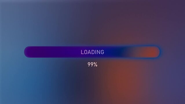 Loading scale. Motion. Purple background with orange hues and a running margin of a percentage.