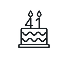 Birthday cake line icon with candle number 41 (forty-one). Vector.
