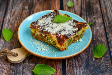 Zucchini and minced meat  Casserole  with   parmesan cheese and garlic.. Ketogenic fiet food