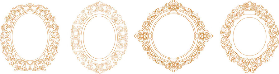 Set of golden oval vintage frames, design elements. Vector.