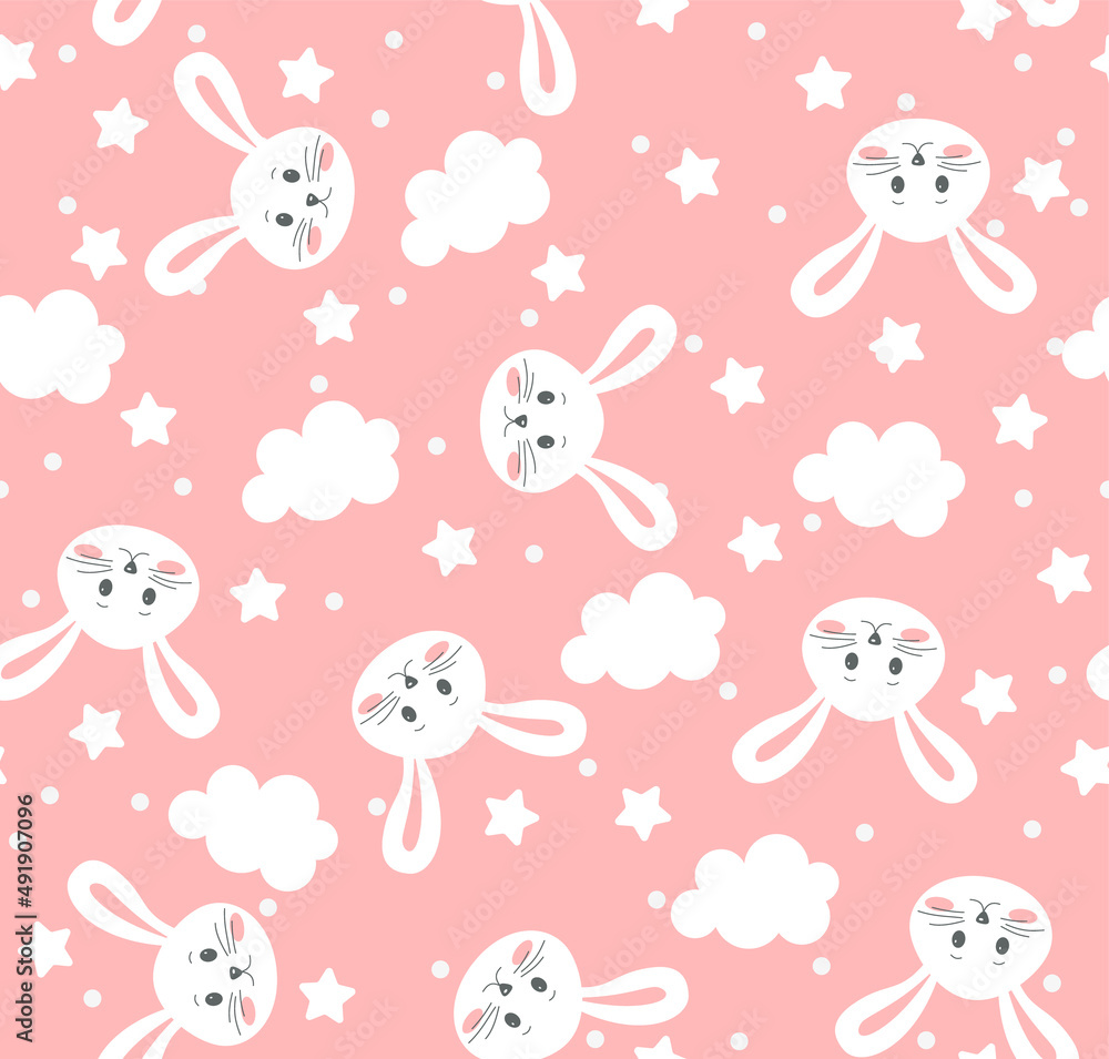 Aufkleber seamless pattern in rabbits and cloud childish pattern.