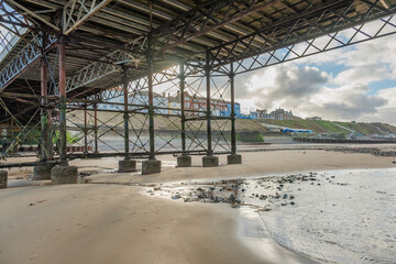 Cromer beach on the North Norfolk Coast captured beside the Victorian pier on a bright and sunny but cold winter&rsquo;s day
