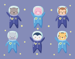 Naklejka premium six space animals icons