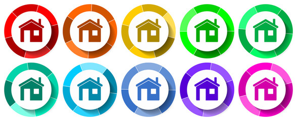 Home icon set, house flat design vector illustration in 10 colors options for mobile applications and webdesign