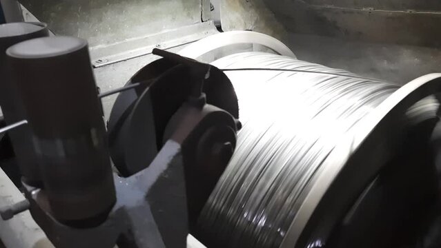 Dnipro, Dnepropetrovsk / Ukraine - 10/15/2021: Equipment for metal processing. Wire factory. Wire drawing machine. Manufacturing facility.