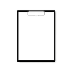 Black clipboard with blank white sheet. Vector