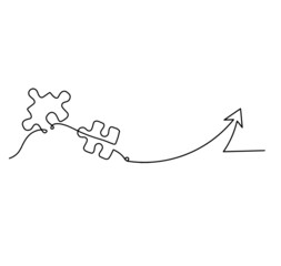 Abstract jigsaw puzzle with direction as line drawing on white background