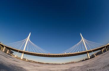 Large suspension bridge with pylons