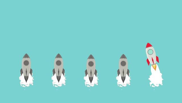 Think Differently Concept. Red rocket changes direction. Be different.
