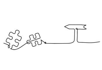 Abstract jigsaw puzzle with direction as line drawing on white background