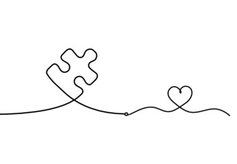 Abstract jigsaw puzzle with heart as line drawing on white background. Vector