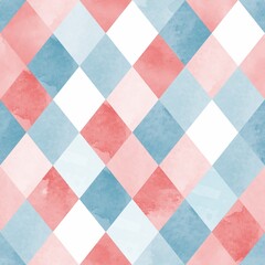 Watercolour background of pink and blue rhombuses. Cute style. Stock illustration.