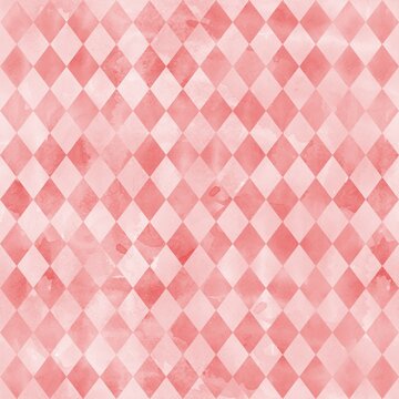 Watercolor rhombus seamless pattern. Geometric background in shades of pink. Vintage style. Stock illustration.