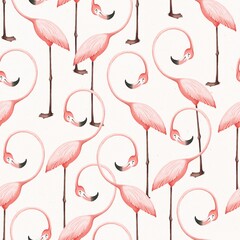 Seamless pink flamingo pattern. Cute style. Delicate colors. Stock illustration.