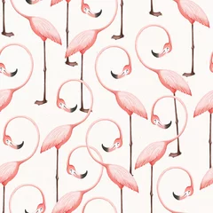 Afwasbaar Fotobehang Flamingo Naadloos roze flamingopatroon. Leuke stijl. Gevoelige kleuren. Voorraad illustratie.