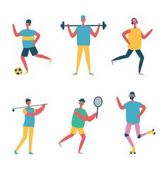 Fototapeta na wymiar Vector illustration in flat design of group people doing different kinds of sport