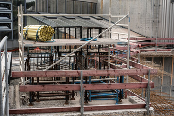 the scaffolding elements at a construction site