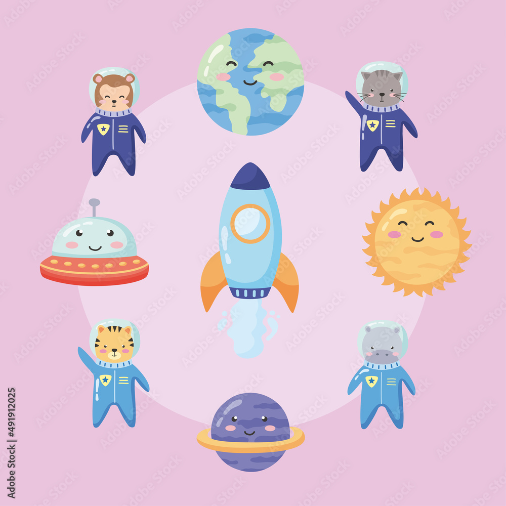 Poster nine space animals icons