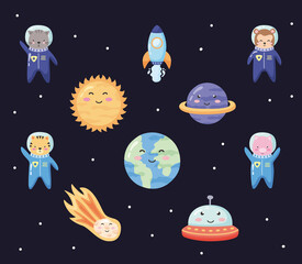 Naklejka premium ten space animals icons