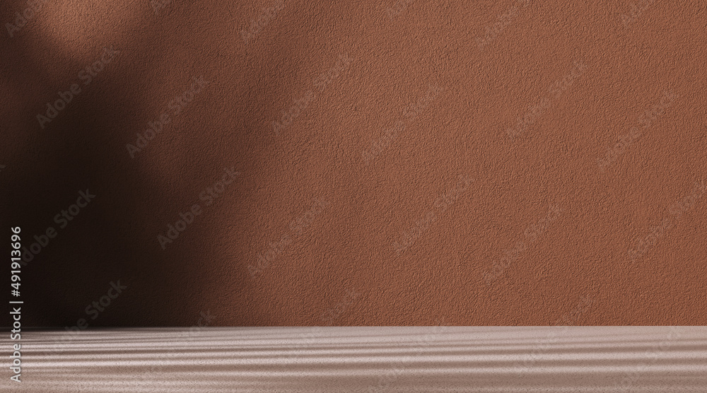 Poster empty product display room shadow on wall, brown background for object presentation 3d rendering