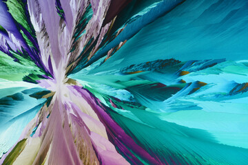 Colorful micro crystals in polarized light. Photo through a microscope.