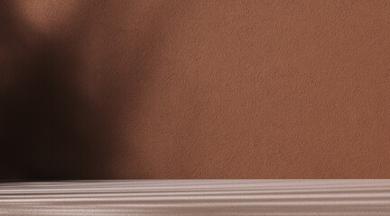 Empty product display room shadow on wall, brown background for object presentation 3d rendering