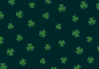 Clover vector seamless pattern for St. Patrick's Day. On dark green background. Shamrock illustrations. 
