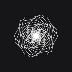White twisted hexagon rotates lines Spirograph tunnel. Vector illustration.