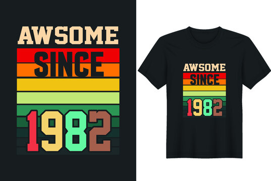Awesome since 1982. Colorful birthday design vector. Birthday quote t-shirt design. Birthday card vector. Pride colors birthday design.