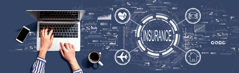 Obraz na płótnie Canvas Insurance concept with person using a laptop computer