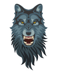 angry wolf face illustration white background