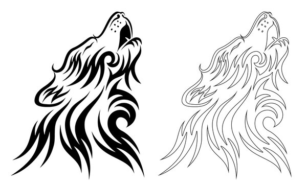 howling wolf face tribal tattoo design line
