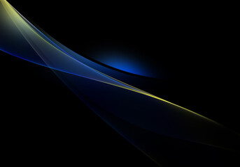 Abstract background waves. bluey and yellow abstract curves on black background for wallpaper or business card