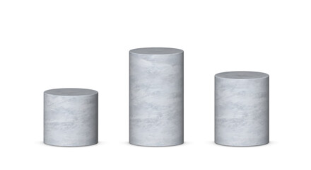 Realistic grey pedestal stages for product presentation or winner steps