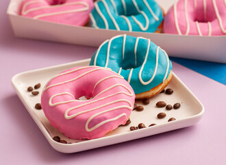 donuts stuffed with different colors on a plate with coffee