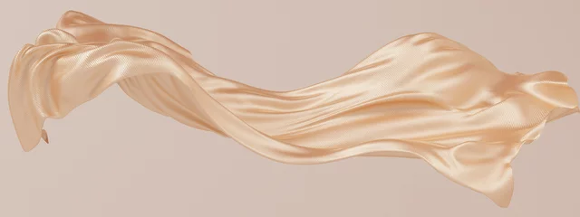 Fotobehang Gold silk fabric design element, 3d rendering golden cloth material flying in the wind © Chili