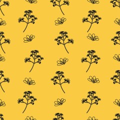 Modern spring seamless pattern with flower silhouettes, botanical shapes. Vector illustration drawn hands. Design for fashion, textiles, fabrics, covers, webs, wallpapers, banners, posters, packaging