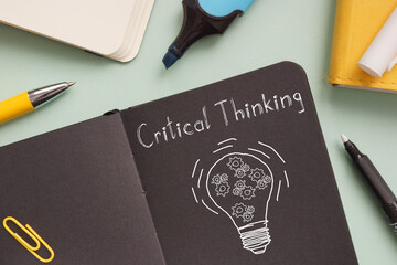 Critical Thinking is shown on the photo using the text and picture of lamp