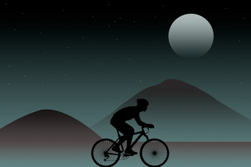 Obraz premium silhouette of a cyclist, One night in the mountains