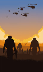 soldiers and helicopters scene