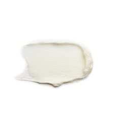Thick creamy texture swatch or sample. Smooth lotion or cream texture macro shot on white background. 