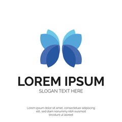 Beauty Butterfly and Blue Color Logo Design Premium Vector