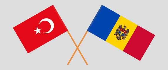 Crossed flags of Turkey and Moldova. Official colors. Correct proportion