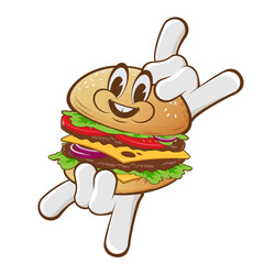 funny cartoon illustration of cartoon hands holding a burger