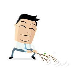 cartoon illustration of a sinister businessman covering his tracks