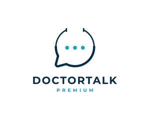 Obraz premium Doctor Chat Talk Consulting with Stethoscope Logo Vector Design Inspiration