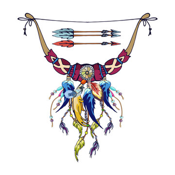 bow, arrow, cartoon, sign boho style, element of an idnian tribe, vector isolated illustration, colorful hand drawing, bow, arrow, cartoon, sign, symbol