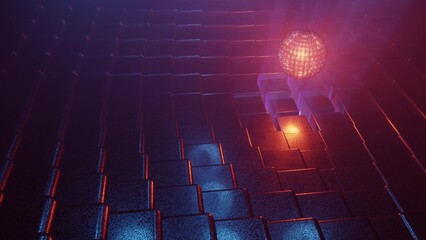 3d 4K UHD illustration of lights through cubes and sphere